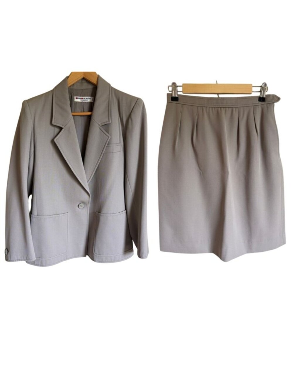 Vintage 70s Yves Saint Laurent Gray Suit Skirt Set Tailored Made in France Size